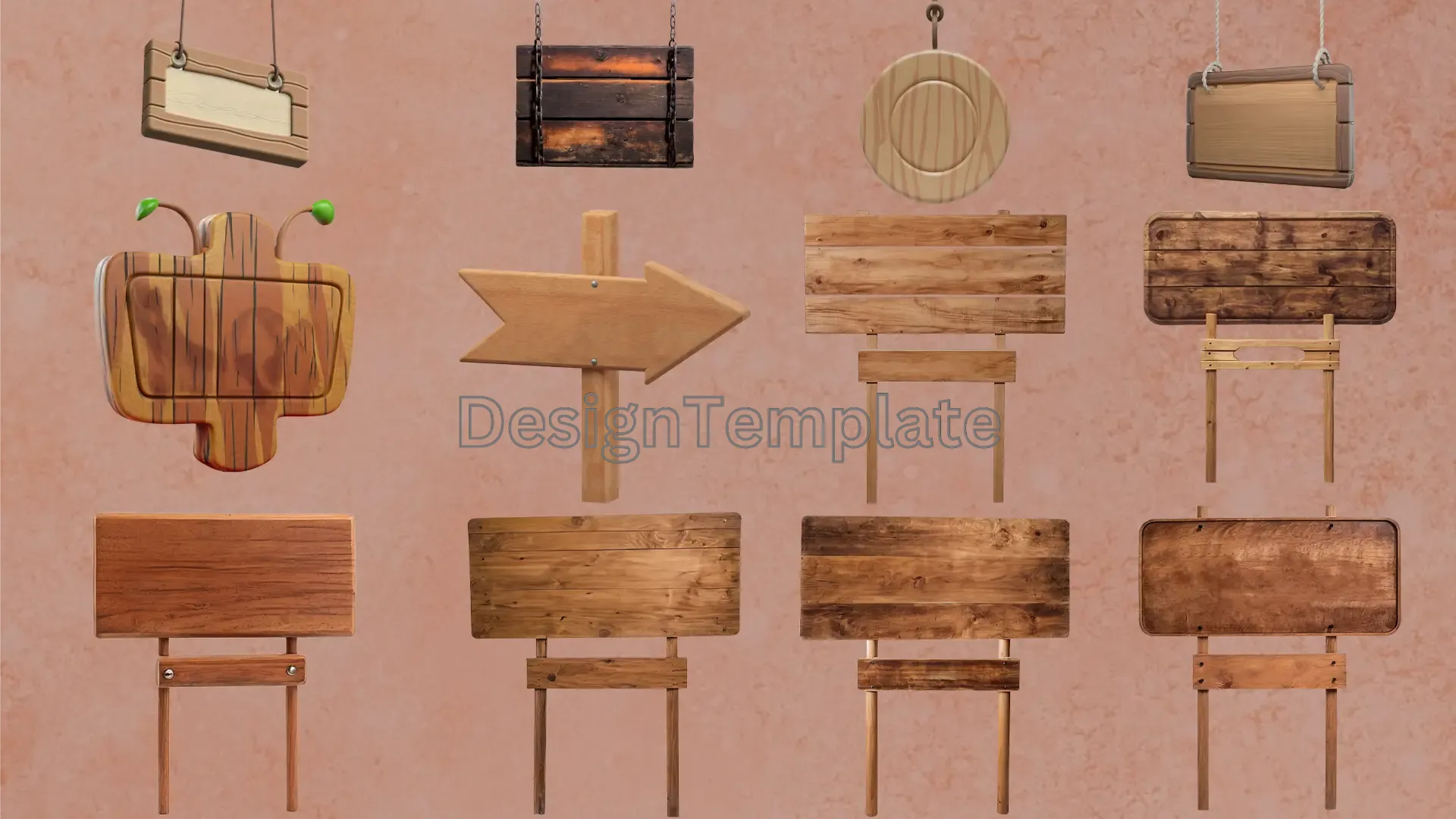 Vintage Wooden Rustic Signboard 3D Elements